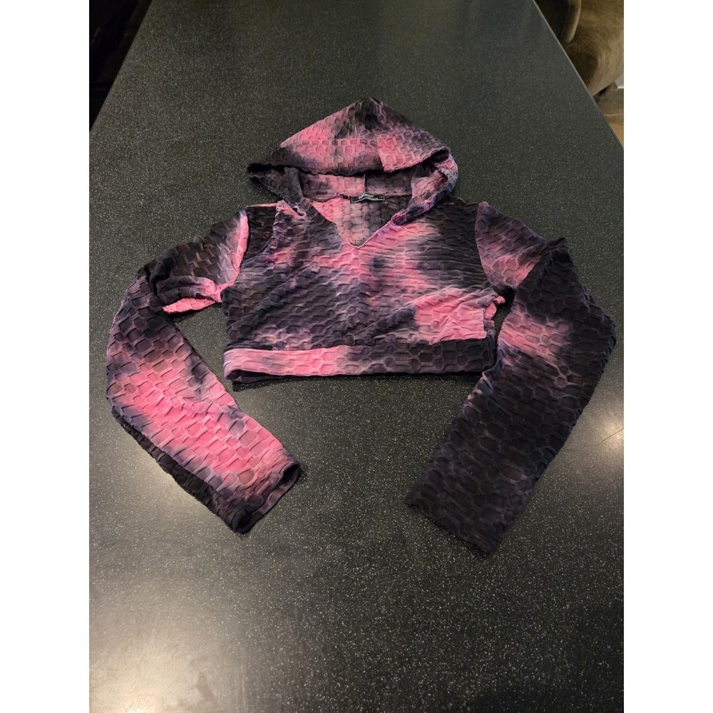Special One LA Textured Honeycomb Cropped Hoodie Pink Purple Tie Dye Women's L